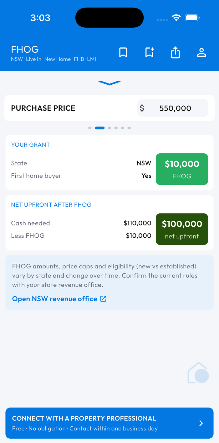FIRST HOME OWNER GRANT screen